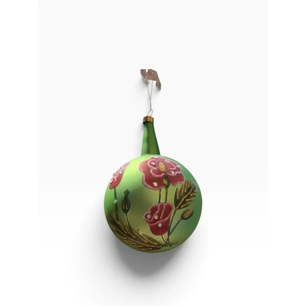 New $42 Bloomingdale’s floral hand painted long neck Christmas ornament ball